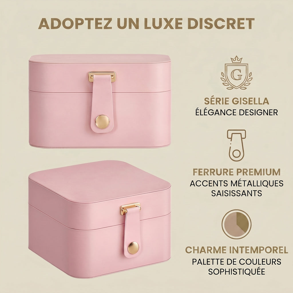 JOYFURNOS Coffret à Bijoux Compact, Rangement Portable à 2 Niveaux, Trousse de Voyage pour Accessoires, Rose
