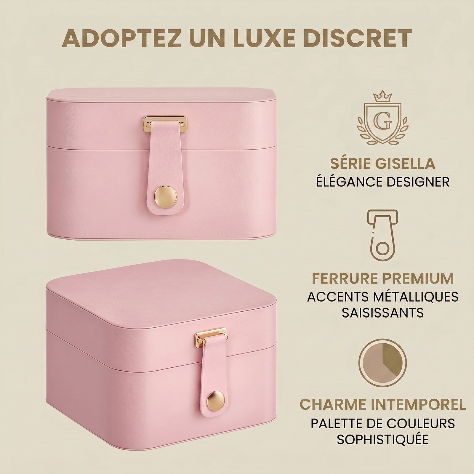 JOYFURNOS Coffret à Bijoux Compact, Rangement Portable à 2 Niveaux, Trousse de Voyage pour Accessoires, Rose