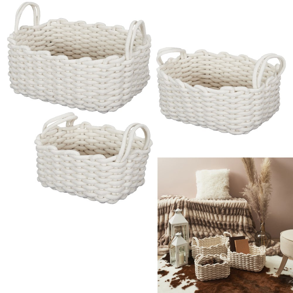 HOME DECO FACTORY X3 paniers tricotés blancs