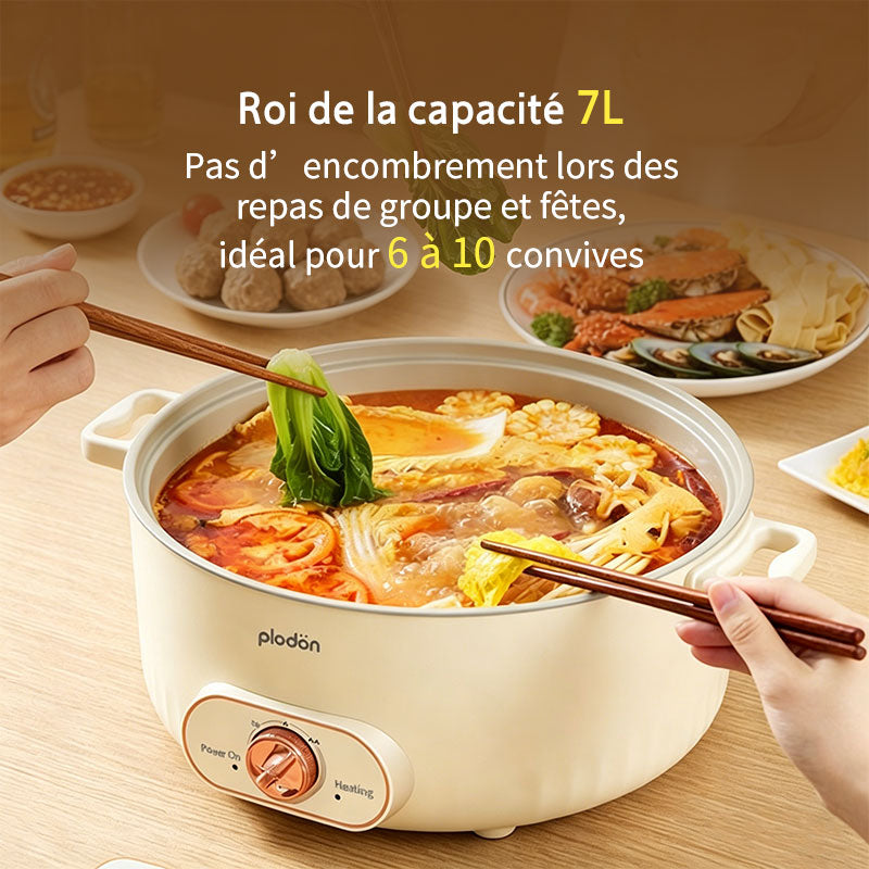 Plodon 7 L Marmite Électrique Multifonction Grande Capacité Antiadhésive, Marmite de Cuisson Électrique à Ébullition Rapide pour Sauter et Mijoter RHG-70XV