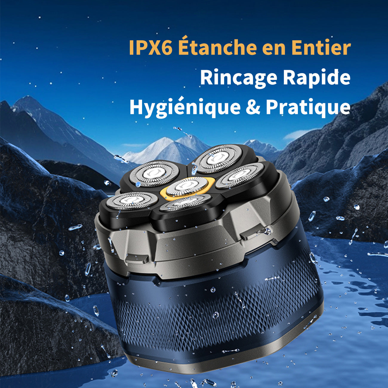 Sparoma Rasoir pour homme chauve - rasoir électrique avec 6 têtes flottantes magnétiques, résistant à l’eau IPX6, avec écran intelligent LED, autonomie de 150 minutes - fk-8750, modèle bleu