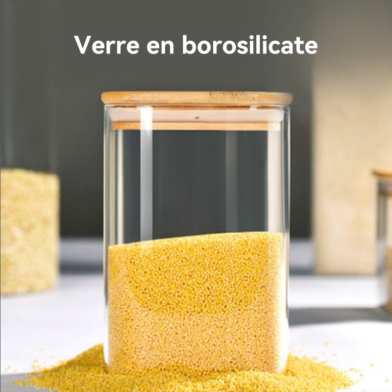 JORDAN&JUDY Lot de 5 boîtes de conservation en verre, hermétiques pour céréales, finition grain de bois (750 ml x1 + 800 ml x1 + 1100 ml x1 + 1500 ml x1 + 2300 ml x1)