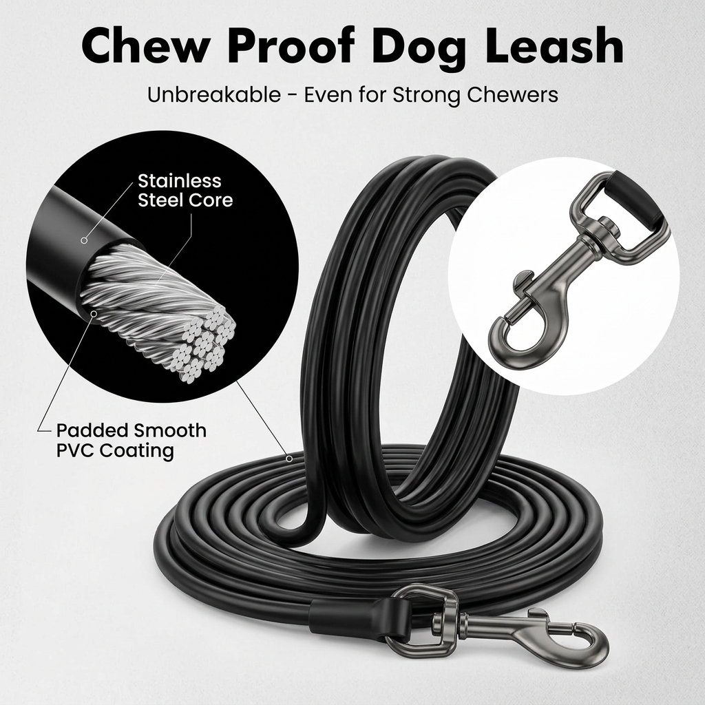 Pecute Série Instant-Control Laisse pour chien rétractable 8 m avec câble en acier anti-morsure 50 cm et distributeur de sacs à déjections - Noir