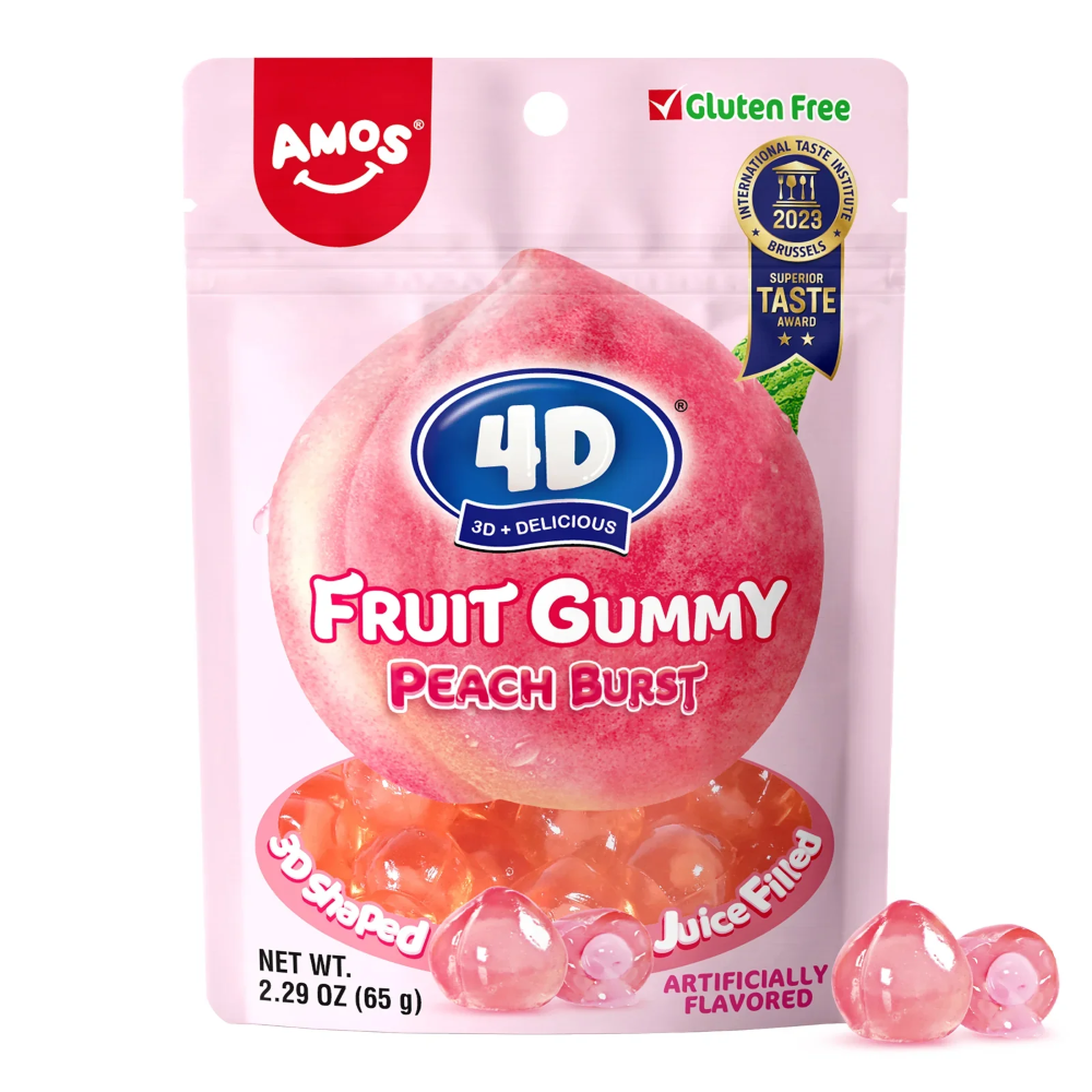 Amos 4D Bonbons gélifiés saveur pêche - 65 g