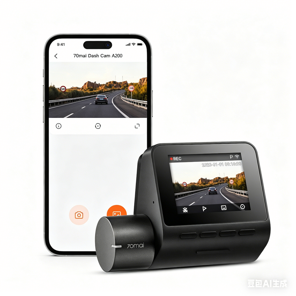 Dashcam 70mai A200, Caméra Frontale 1080P HDR, Enregistrement Fluide 60 FPS, 70mai Night Owl Vision, FOV 130°, Écran IPS 2'', Contrôle via App WiFi, sans carte SD incluse