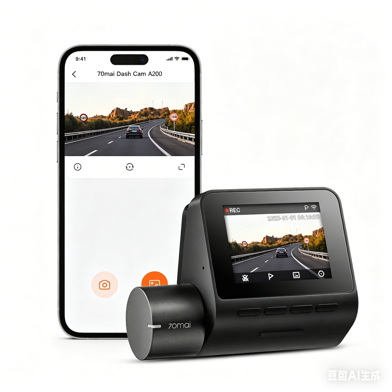 Dashcam 70mai A200, Caméra Frontale 1080P HDR, Enregistrement Fluide 60 FPS, 70mai Night Owl Vision, FOV 130°, Écran IPS 2'', Contrôle via App WiFi, sans carte SD incluse