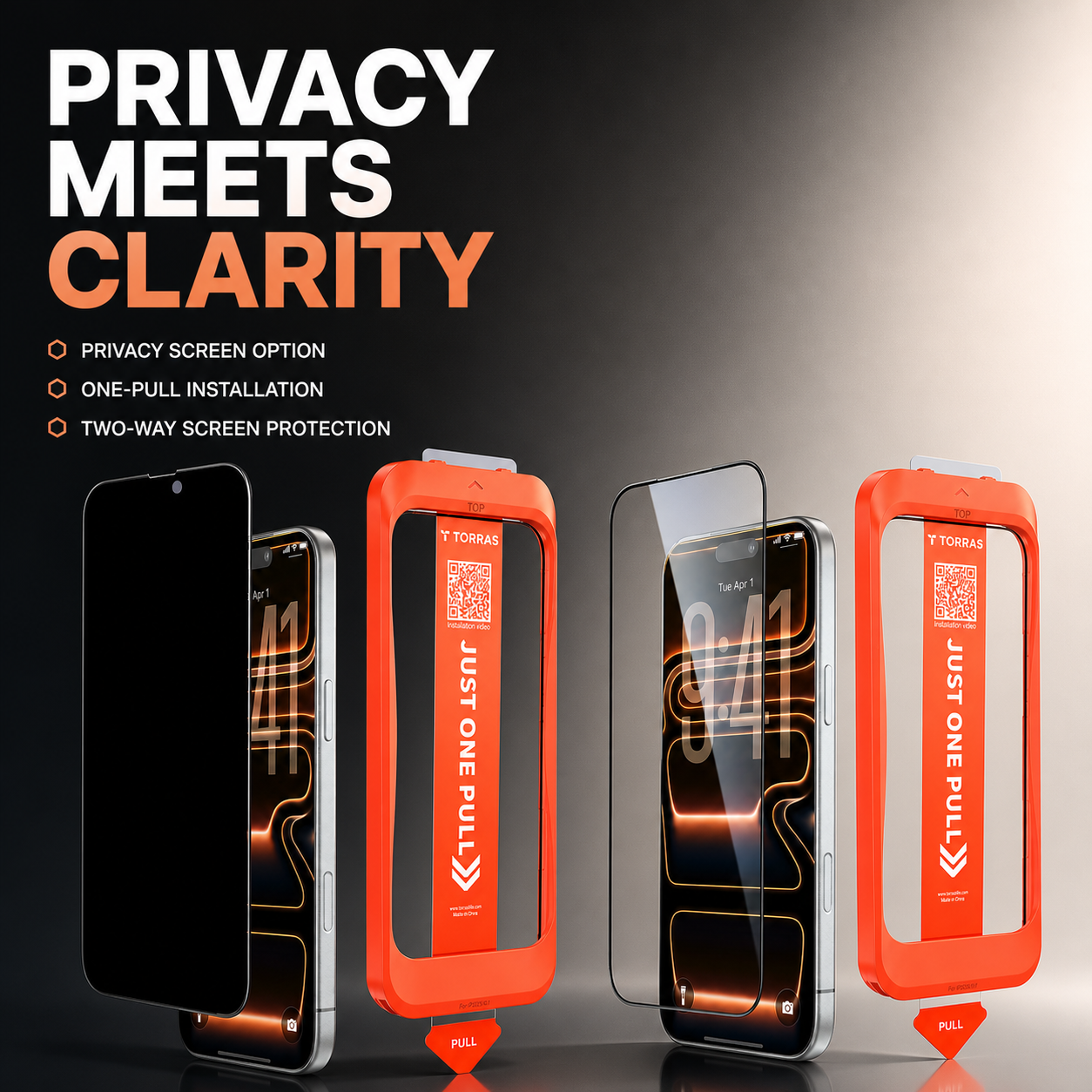 TORRAS Install Master Clear Screen Protector + Install Master Privacy Screen Protector for iPhone 17 Pro Max, 2-Pack