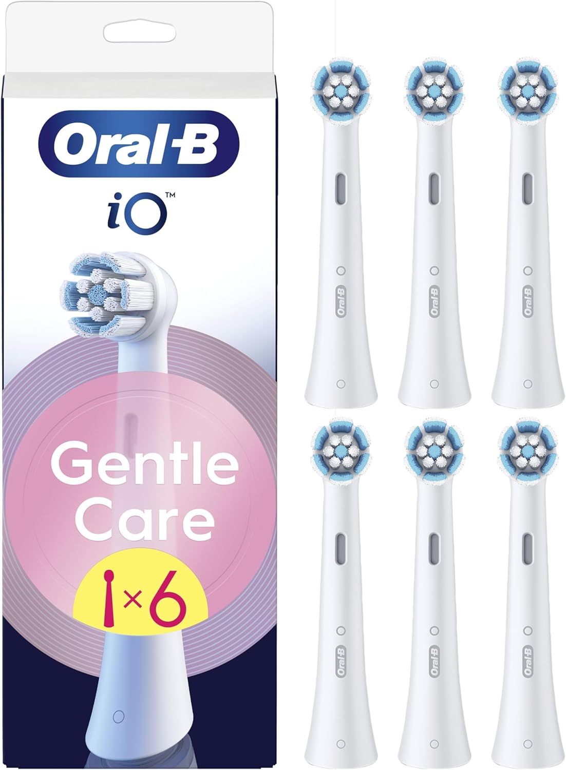 Oral-B iO - RB SW-6 Gentle Care – Brossettes de Rechange pour Brosse à Dents Électrique Oral-B iO, Nettoyage Doux et Efficace des Dents et des Gencives - Lot de 6, blanc