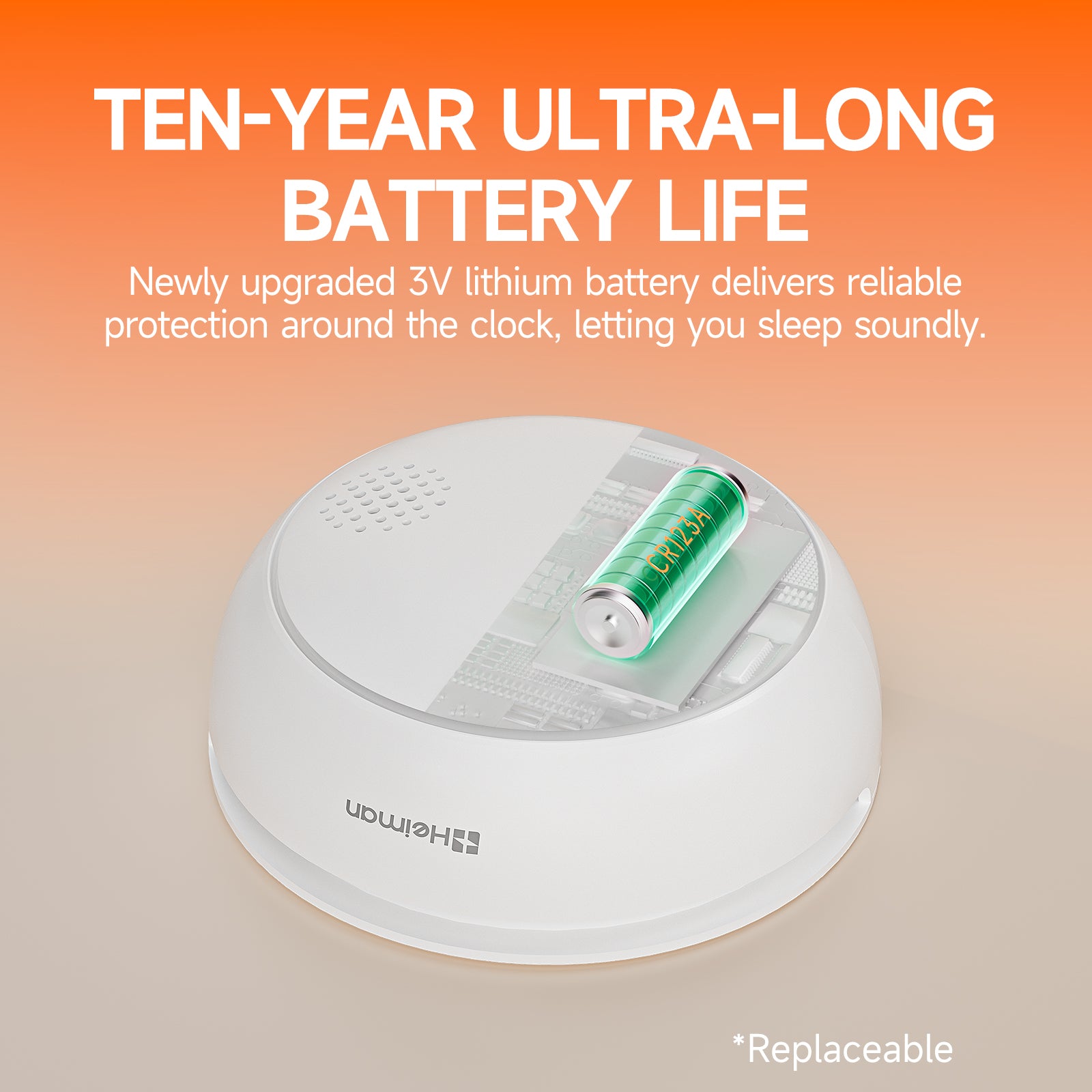 HEIMAN Détecteur de fumée Wi-Fi WLAN intelligent, avec application, batterie remplaçable, alarme 85 dB et bouton d'arrêt, conforme EN 14604