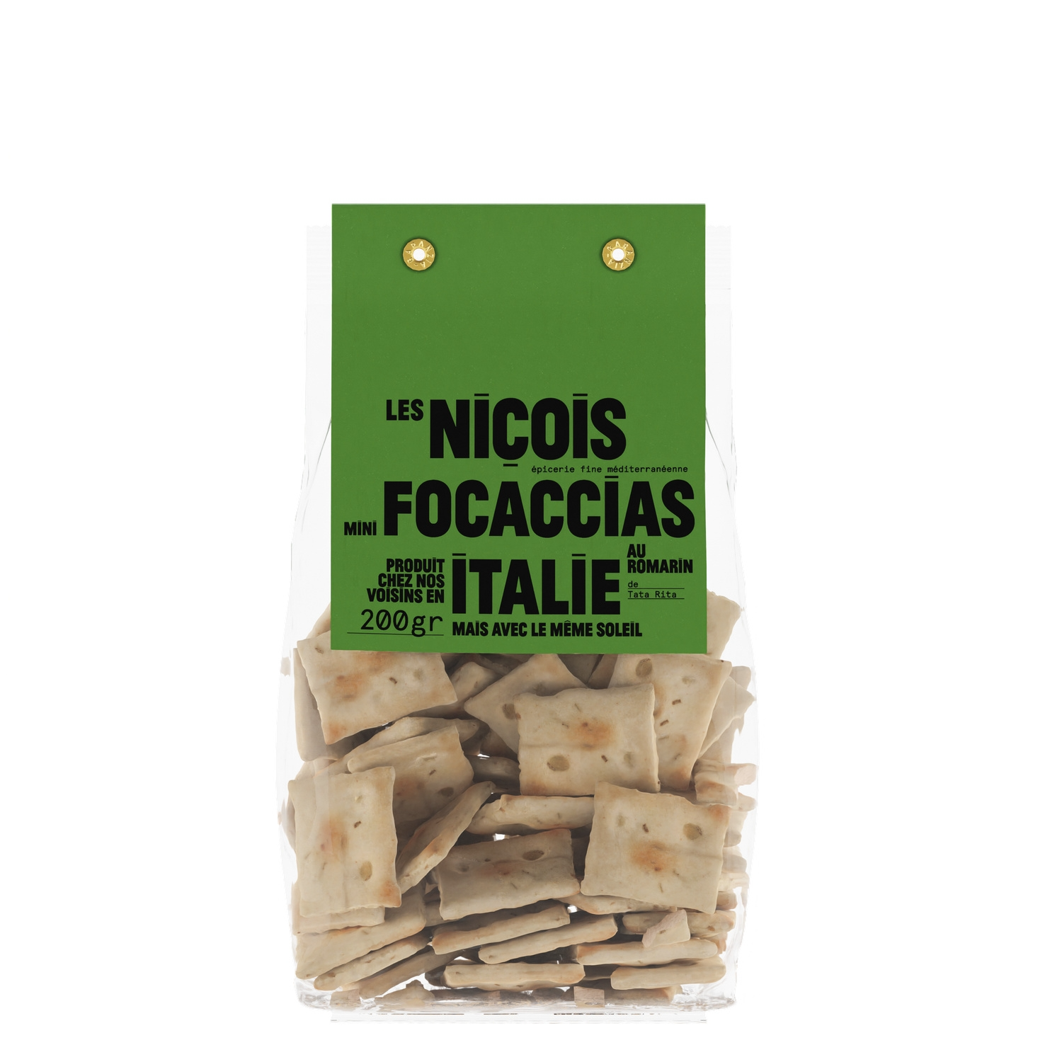 LES NICOIS Biscuits apéritif mini-focaccias au romarin de Tata Rita le paquet de 200g