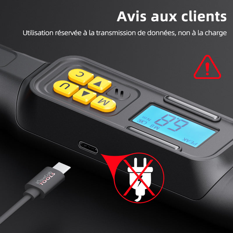 Clé dynamométrique numérique professionnelle Movecrab 1/2" 17-340 N.m Précision ±2% Affichage LED avec Nm/in.lb/ft.lb/kg.cm Alarme sonore