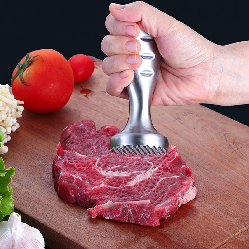 Maxcook Marteau attendrisseur à viande en acier inoxydable 304 avec poignée ergonomique antidérapante Outil de cuisine pour attendrir steaks et côtelettes de porc Maillet alimentaire multifonction pour cuisine maison Argent MCPJ9461
