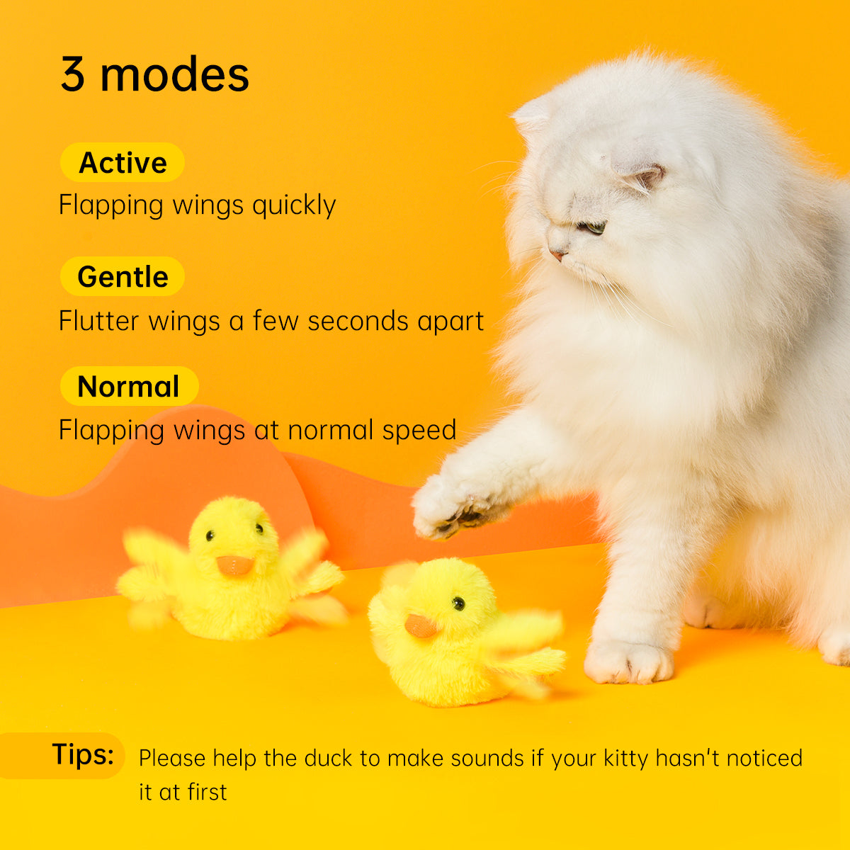 Petgravity Jouet interactif en peluche pour chat, Canard à ailes battantes, Lot de 1, Rechargeable USB-C, Contient de l’herbe à chat, Jouet couineur, Jouet de chasse