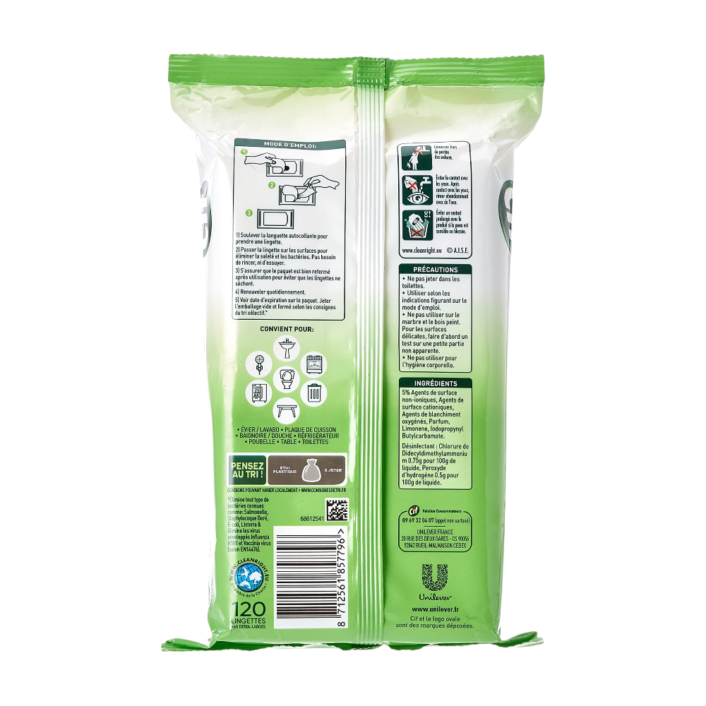 CIF Lingettes Nettoyantes Antibactériennes Multi-Surfaces Lot de 120