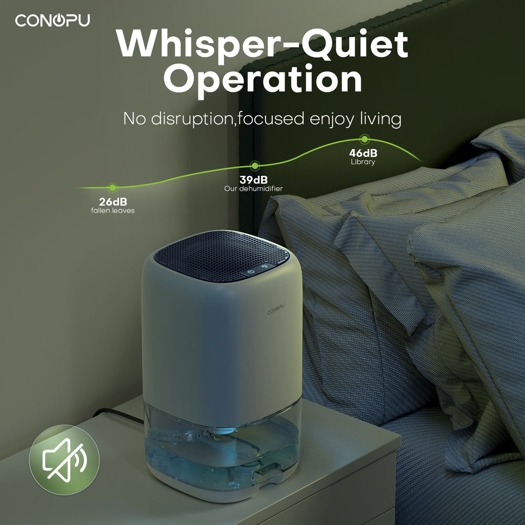 CONOPU Déshumidificateur CS01H, réservoir d'eau de 1000 ml, idéal pour les petits espaces, élimination de l'humidité de 450 ml/jour, ultra silencieux, éclairage ambiant LED 7 couleurs