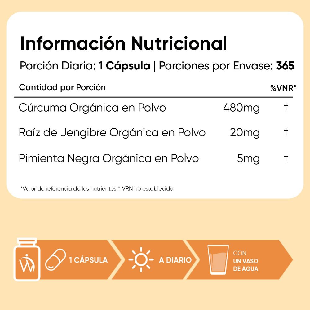 WeightWorld Curcuma biologique avec poivre noir biologique et gingembre biologique 505 mg 365 gélules