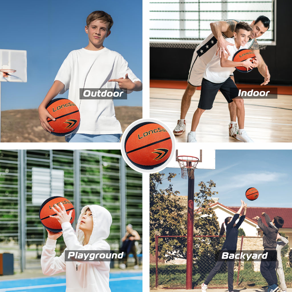 LONGSAIL Ballon de basket-ball en caoutchouc de haute qualité 27,5 po Taille 5 Noir/Marron