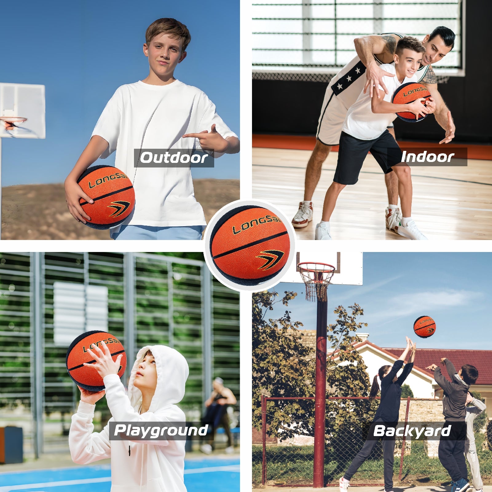 LONGSAIL Ballon de basket-ball en caoutchouc de haute qualité 27,5 po Taille 5 Noir/Marron