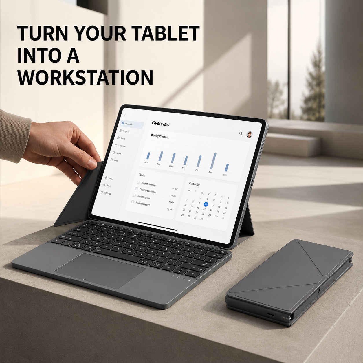 Clavier Étui en Cuir Pliable Voxis HL-BOX1 avec Pavé Tactile – Compatible Multi-Systèmes, Compact et Portable