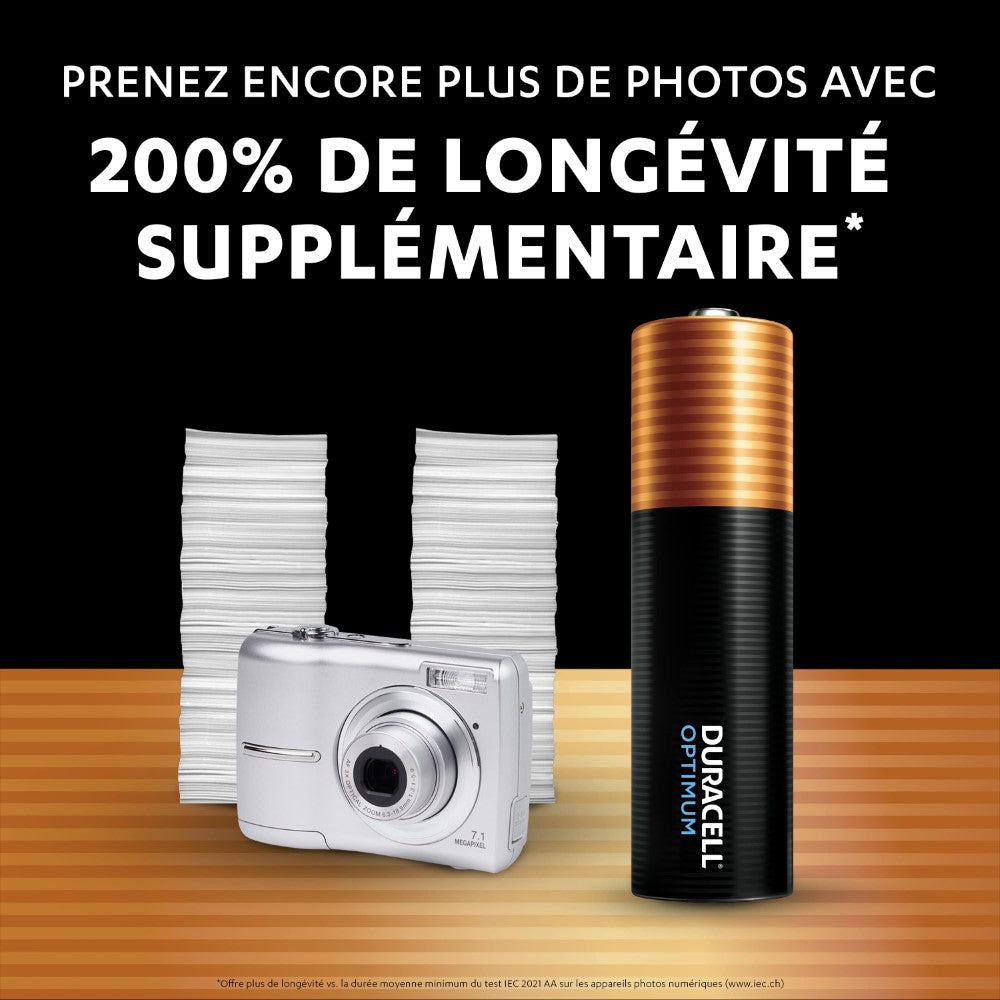 Duracell Optimum Piles AA alcalines lot de 8 – 1,5 V – Jusqu'à 200 % de durée en plus ou de puissance en plus – Alimentez vos appareils à forte consommation – Recyclables, 0 % plastique – LR6 MX1500
