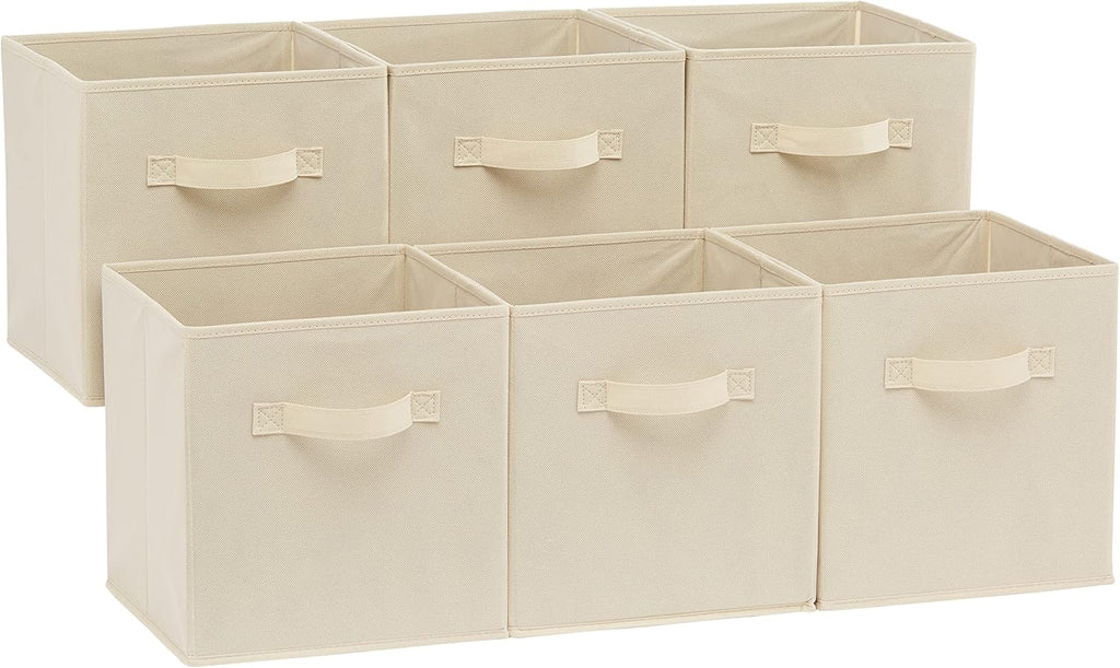 ANQI Lot de 6 Boîtes de Rangement Pliables en Tissu avec Poignées, Beige, 10.5 x 10.5 x 11 pouces