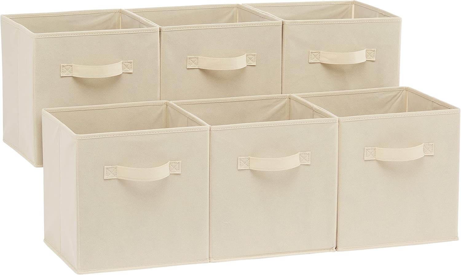 ANQI Lot de 6 Boîtes de Rangement Pliables en Tissu avec Poignées, Beige, 10.5 x 10.5 x 11 pouces