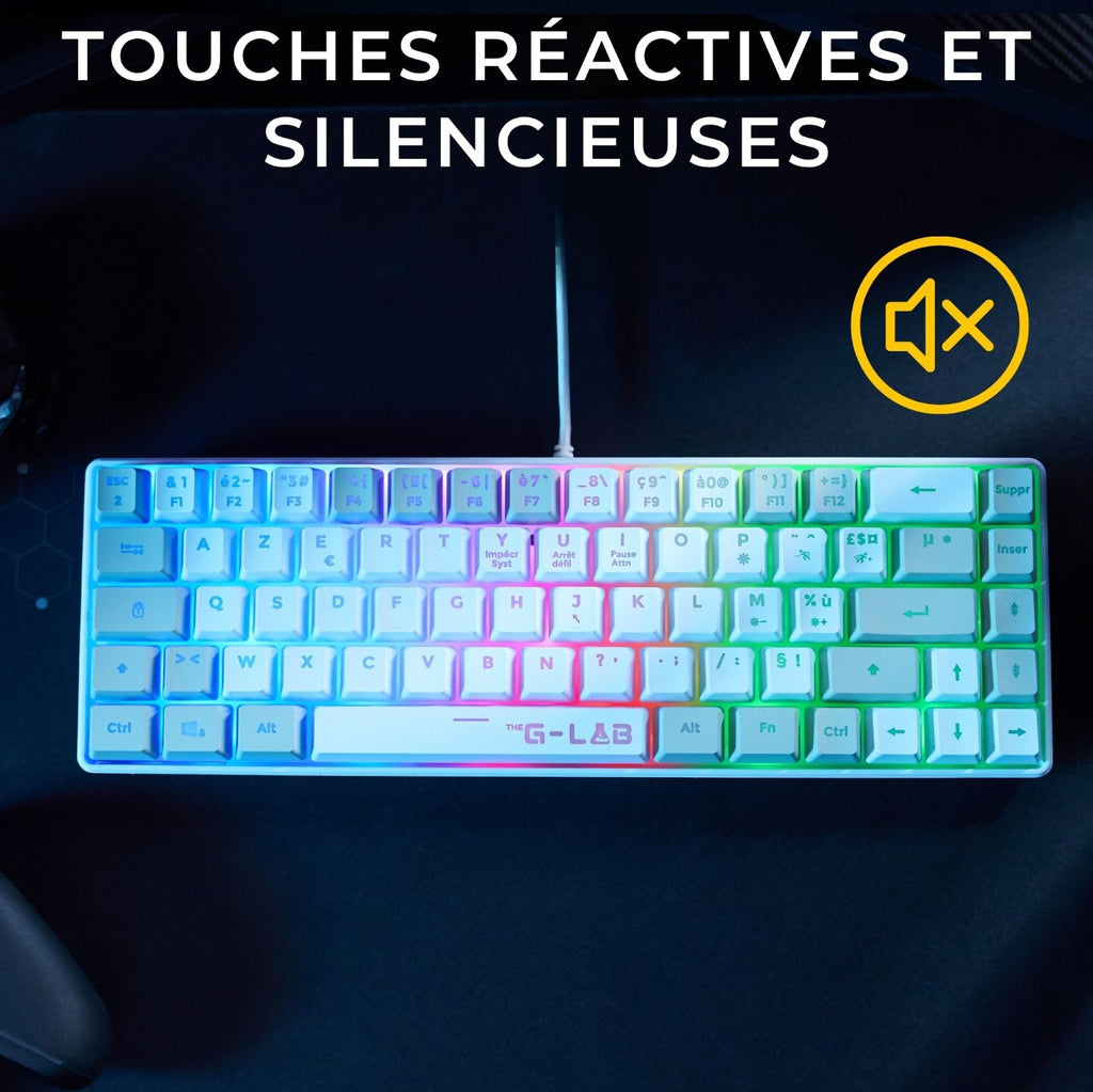 THE G-LAB Keyz Hydrogen Clavier Gaming Semi-mécanique Filaire RGB 60 % - AZERTY - Blanc/Gris
