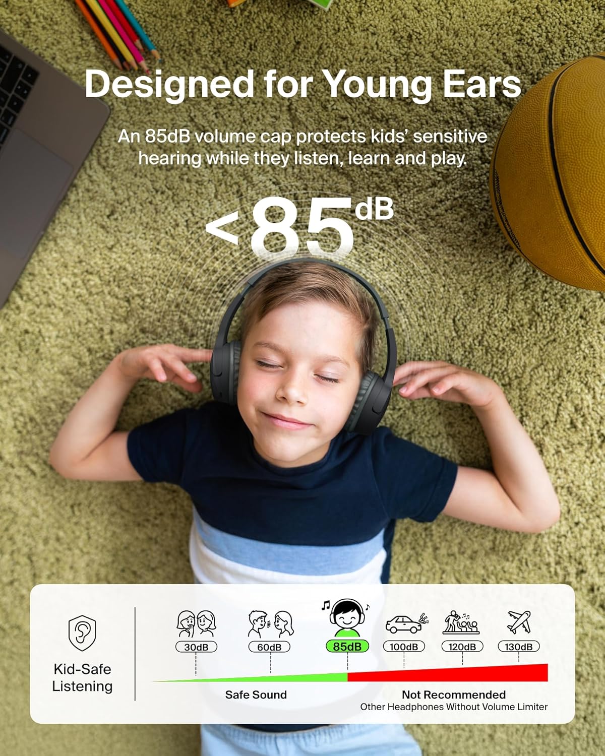 Belkin Casque supra-auriculaire SOUNDFORM Mini BT pour enfants, noir