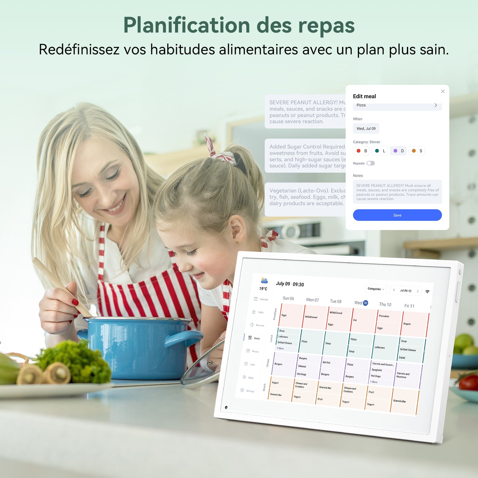 Calendrier Numérique WIFI TABWEE P10 - Cadre Photo Numérique 10,1", Tableau de Planification Électronique pour Famille et Réunions
