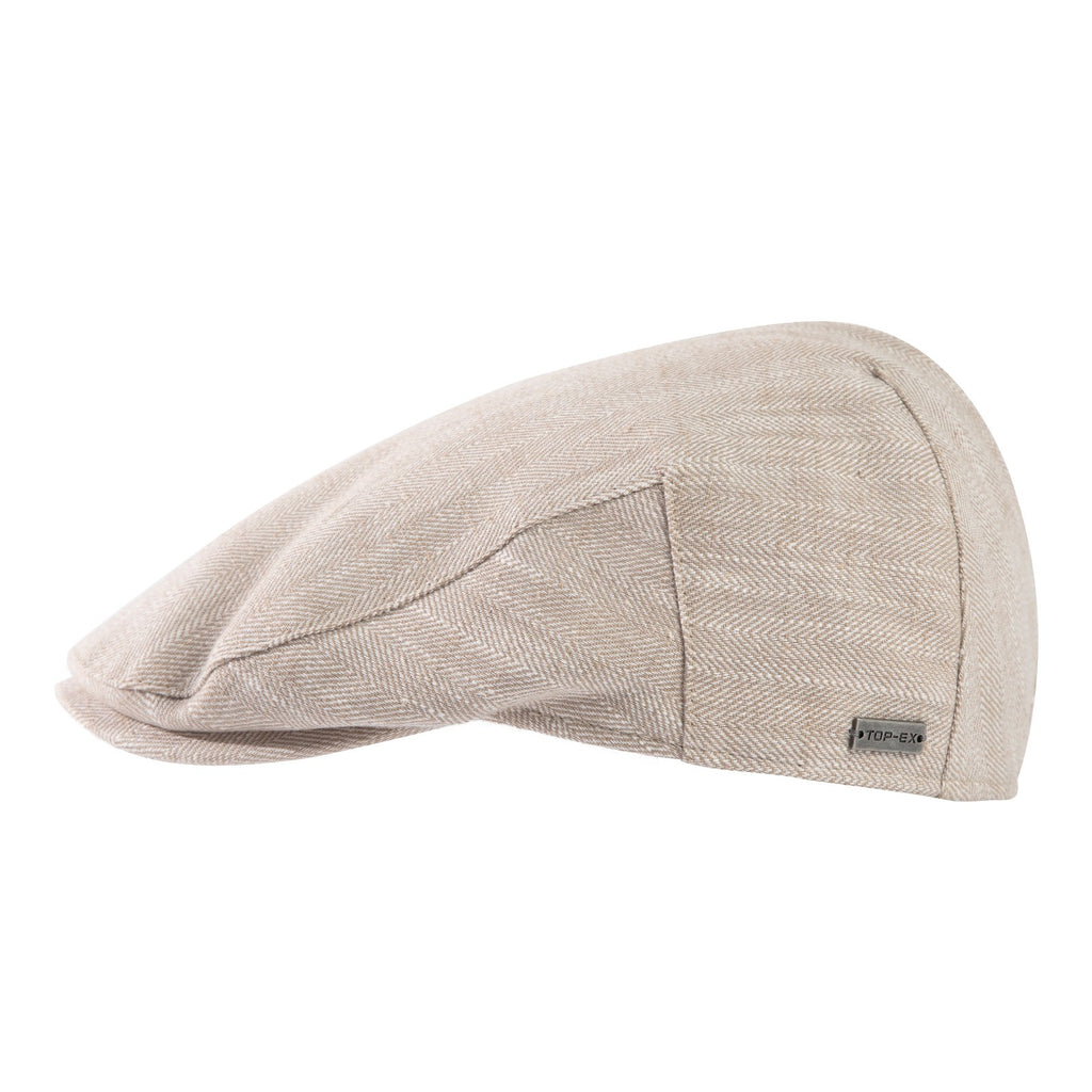 TOP-EX Casquette plate gavroche homme en mélange de lin, rafraîchissante d'été, doublure coton, M/L, chevrons beige