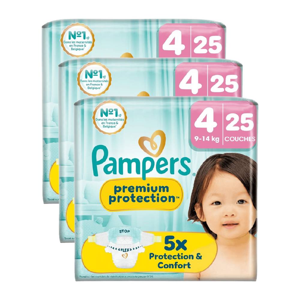 Pampers Premium Protection, Taille 4, 75 Couches, 9-14 kg, Notre N°1 Pour La Protection De La Peau Et Contre Les Fuites