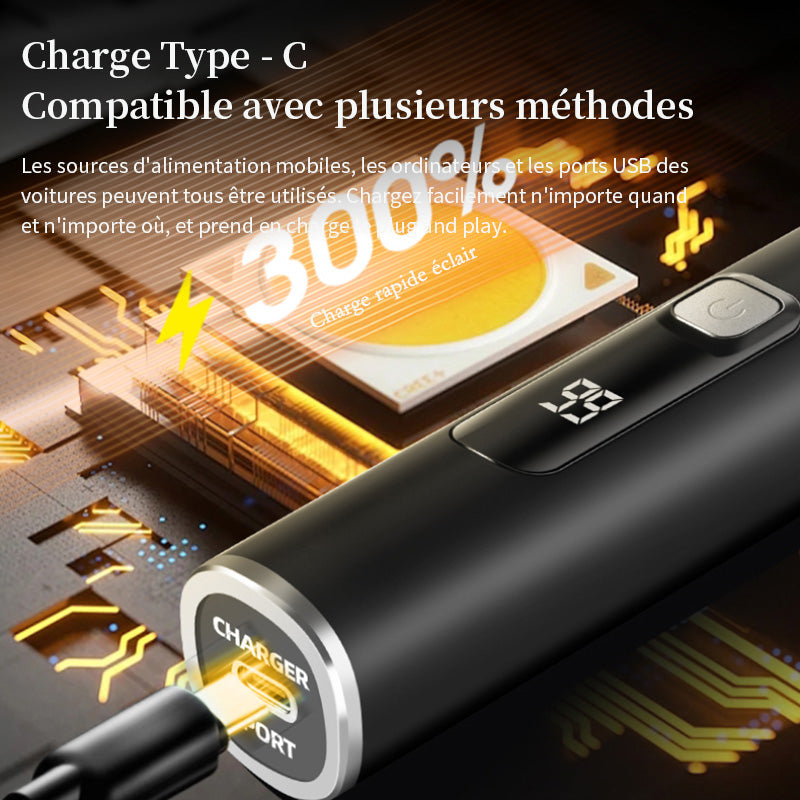 Sparoma Tondeuse pour poils oreilles et nez 3-en-1 – Écran LED | Moteur haute vitesse 8500 tr/min | Étanche IPX7 | Rechargeable Type-C