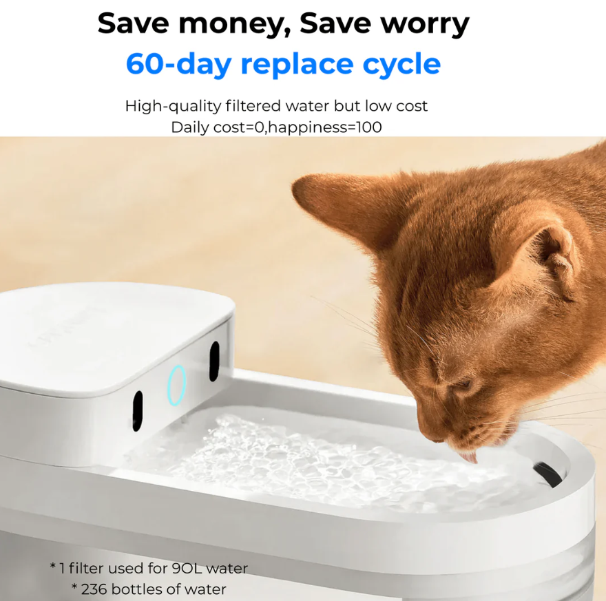 Catlink Pure 3 Fontaine à eau avec 4 modes de fonctionnement pour animaux, autonomie ultra-longue, double système de filtration et batterie 5000 mAh - Blanc