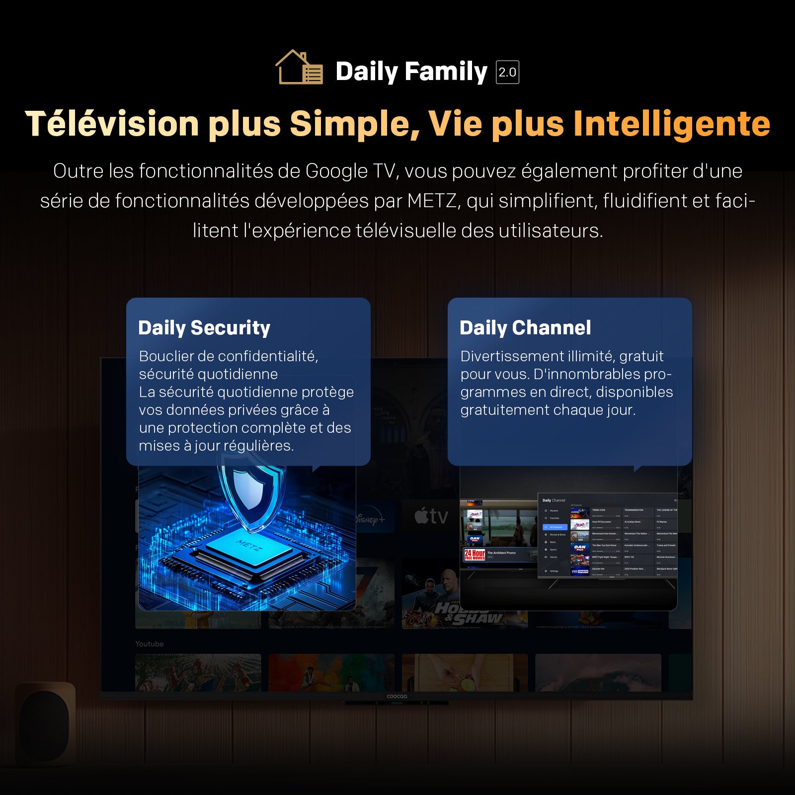 METZ 55MUF7000Z TV 55 pouces 140 cm 4K UHD Google TV, Dolby Vision & Atmos, HDR10, Remote Finder, Triple Tuner, CI+ Classe énergétique F