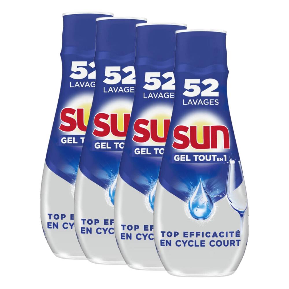 Sun Expert Plus Gel Lave-Vaisselle Tout-en-1, Anti-Calcaire et Dégraissant avec Fonctions d'Adjuvant de Rinçage et de Sel, 4 x 900 ml (= 3,6 L)