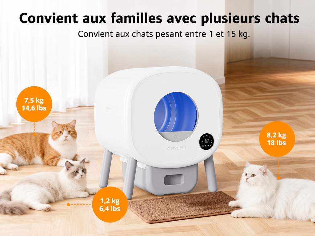 PHOTONSPACE XXL 95L – Bac à litière automatique autonettoyant – Confort mains libres, sécurité avancée et contrôle des odeurs pour les foyers avec plusieurs chats