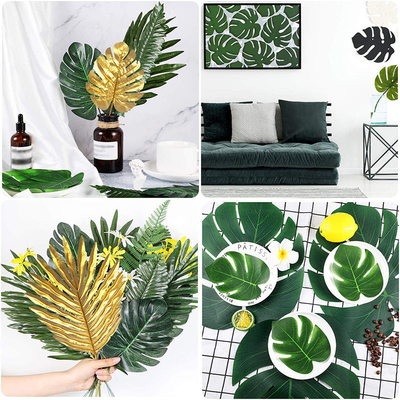 Yuejia Lot de 66 feuilles de palmier artificielles 15,3 po/38,8 cm, feuilles tropicales artificielles