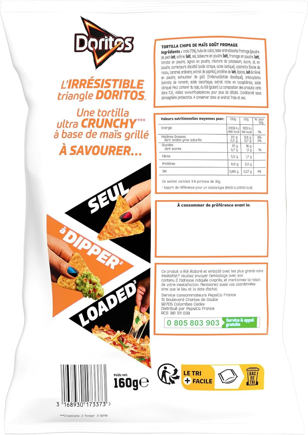 Doritos Chips de Tortilla Saveur Fromage Nacho, 160 g