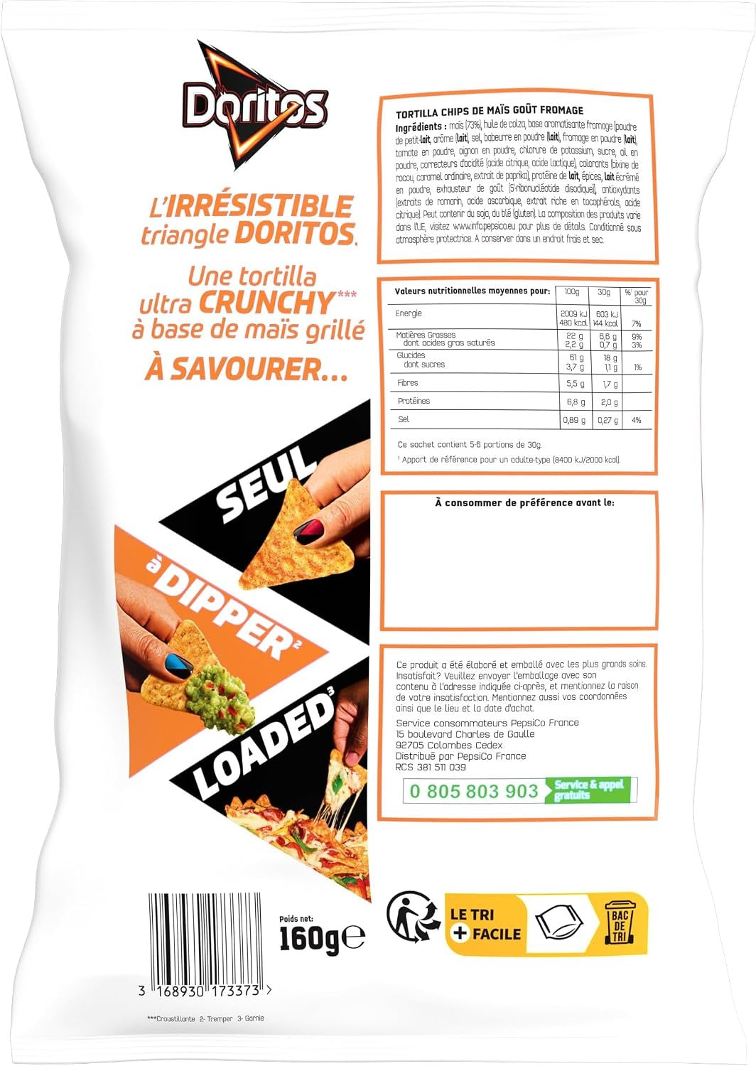 Doritos Chips de Tortilla Saveur Fromage Nacho, 160 g