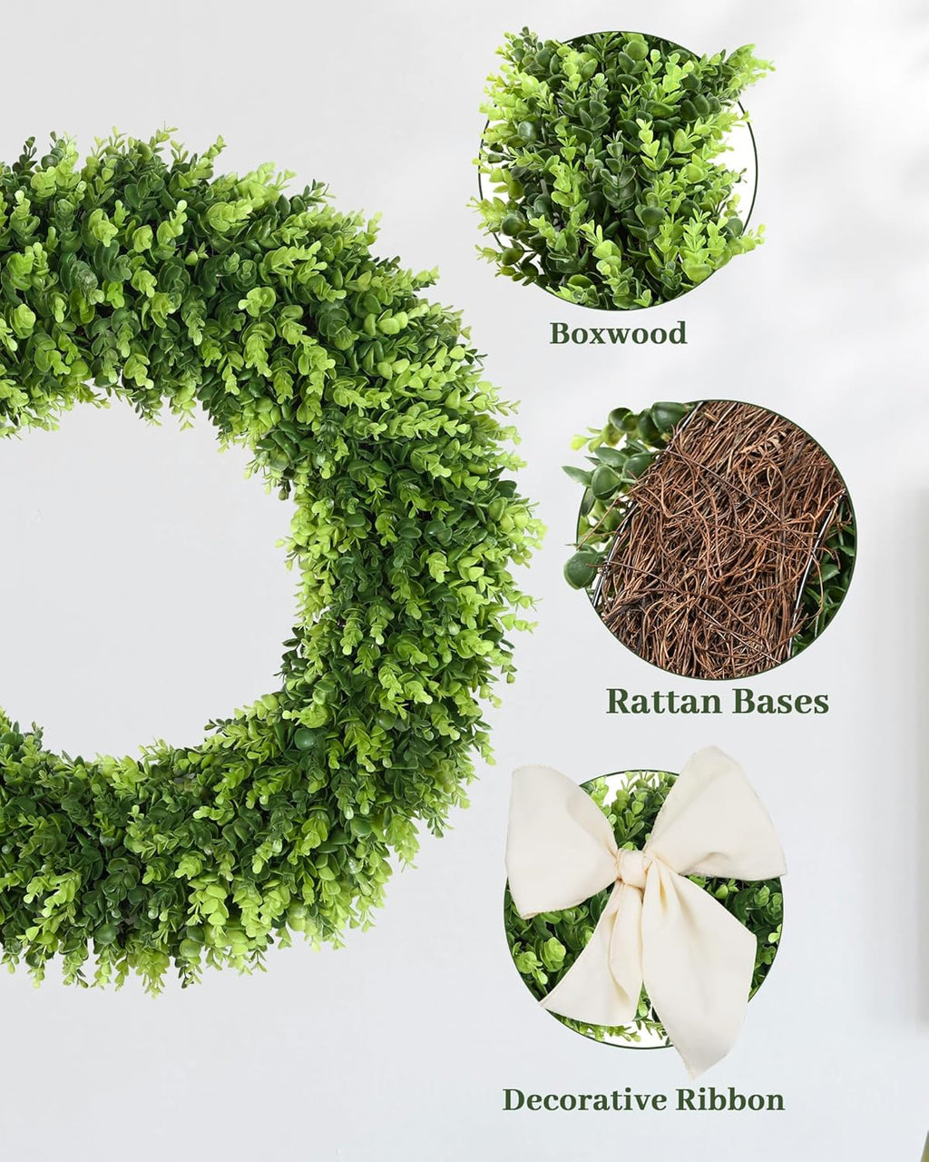 DDHS Couronne de buis 32 pouces, Grande couronne d'été artificielle pour porte d'entrée avec tissu jaune à façonner soi-même, Couronne de printemps ou d'été à suspendre dans boutique