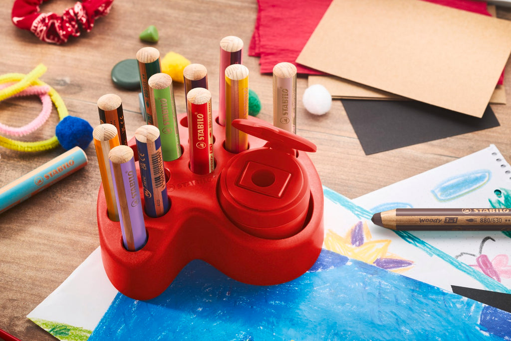 STABILO Woody 3-en-1 Taille-crayon pour crayons jumbo - Rouge
