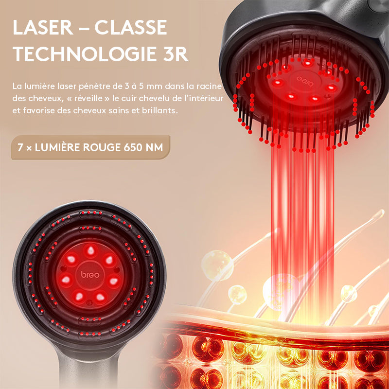 breo Scalp 3L peigne laser de repousse capillaire avec technologie infrarouge 650 nm, masseur du cuir chevelu à 360°, conception étanche, stimulation efficace du cuir chevelu et repousse des cheveux