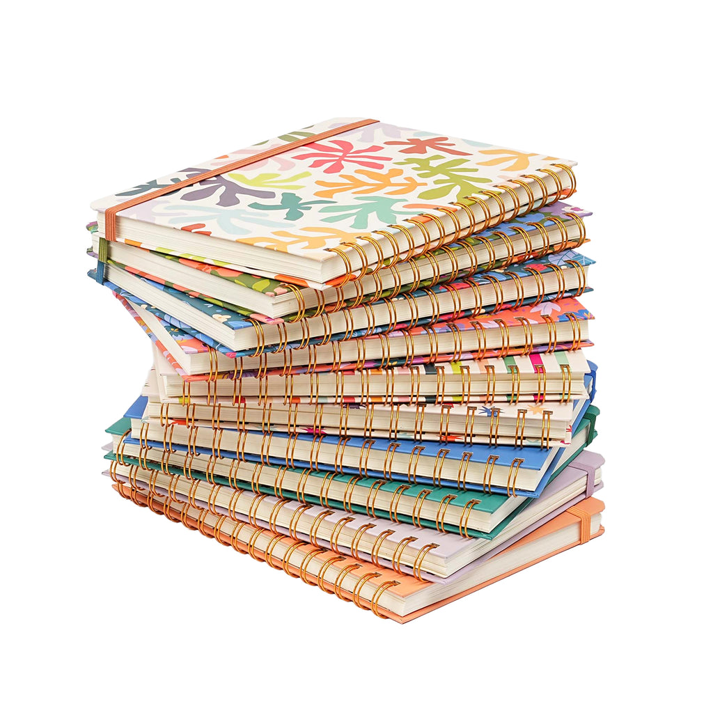 Jubiluu Carnet ligné A5 à spirale et couverture rigide - 96 feuilles (papier offset 100 g), avec élastique - Journal ligné crème classique pour écriture, école, bureau et cadeaux - Rayures arc-en-ciel