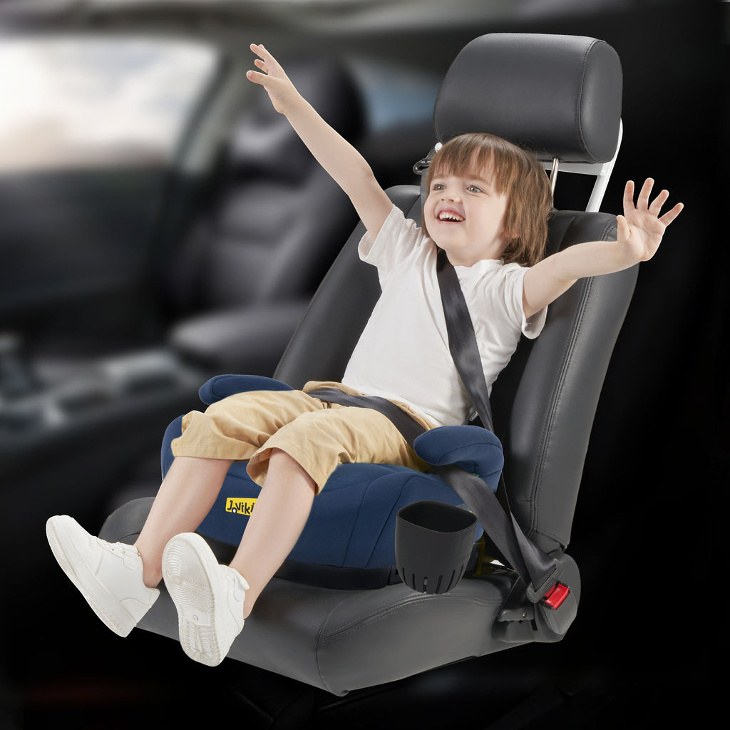Jovikids OHHO +ISOFIX ECE R129 Siège auto rehausseur pour enfants de 15–36 kg avec rembourrage en tissu épaissi et porte-gobelet, facile à nettoyer - Bleu océan