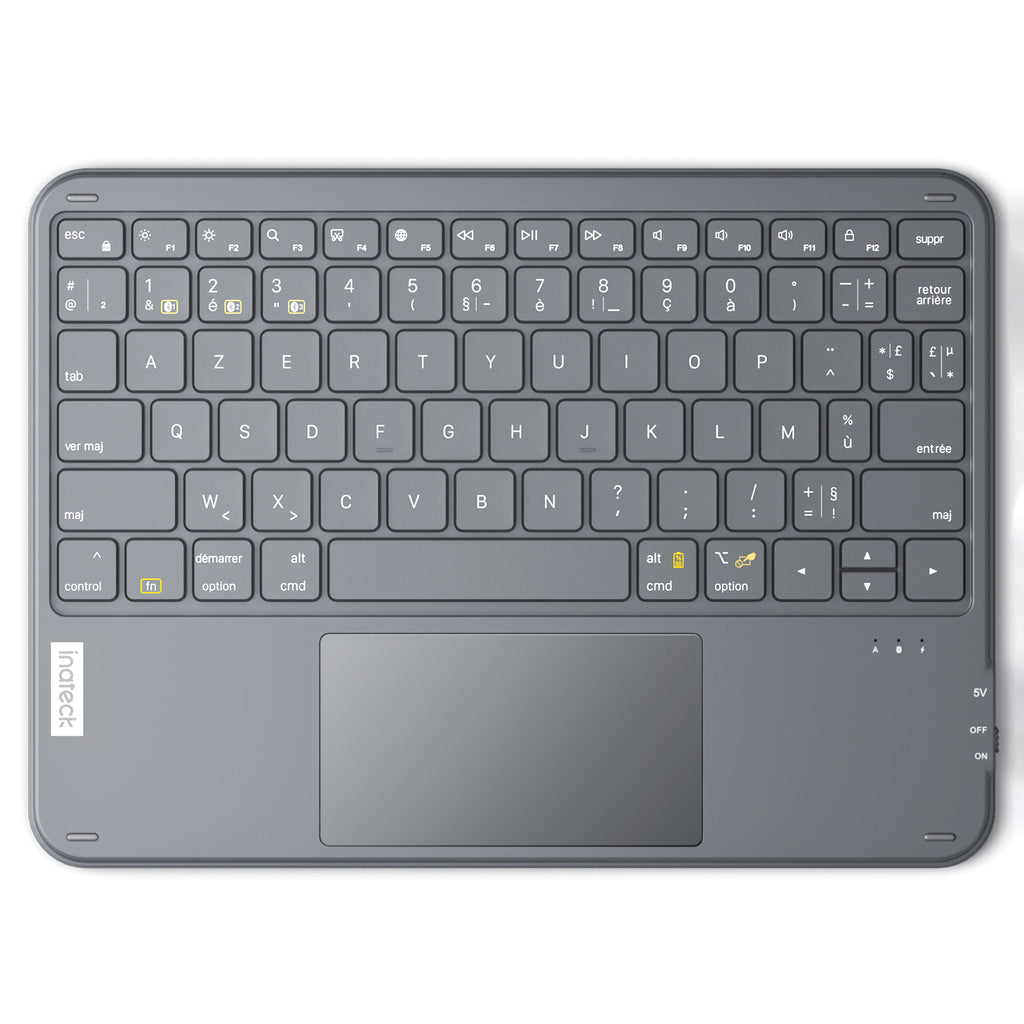 Inateck Clavier Bluetooth 3 canaux avec pavé Tactile, Clavier sans Fil AZERTY Ultra Fin et Portable, Compatible avec iPad OS,Windows et Android, KB01105 Gris