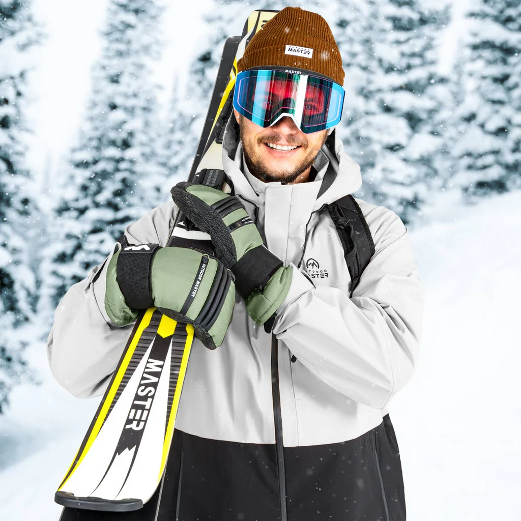 OutdoorMaster Moufles de ski imperméables 3M et Kevlar pour adultes hommes et femmes gris taille L