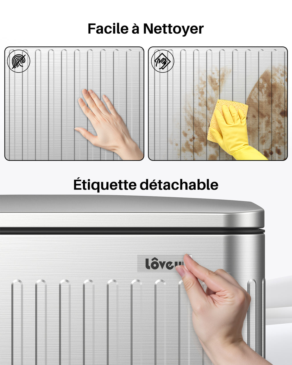 Poubelle en acier inoxydable 60 litres / 16 gallons avec couvercle à fermeture douce, grande poubelle à pédale avec texture romaine, seaux intérieurs amovibles