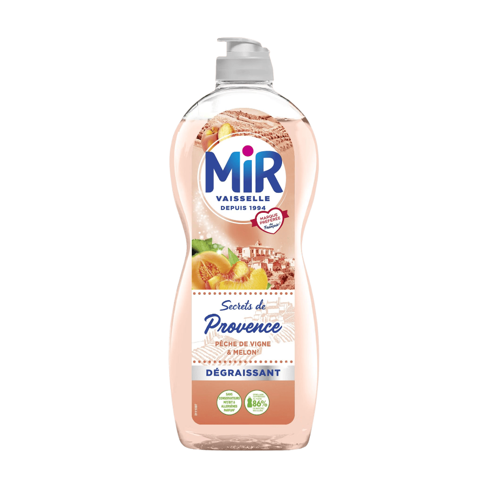 MIR Secrets de Provence Liquide Vaisselle Pêche de Vignoble & Melon Dégraissant 675 ml