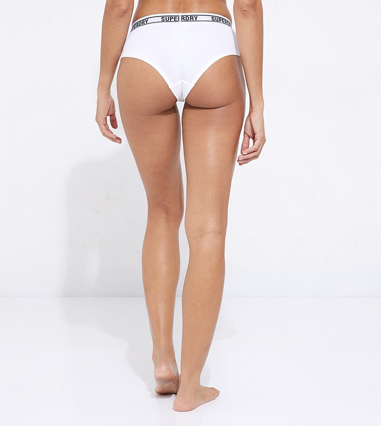 Superdry Culotte hipster femme à ceinture logo, Blanc optique, Taille XS