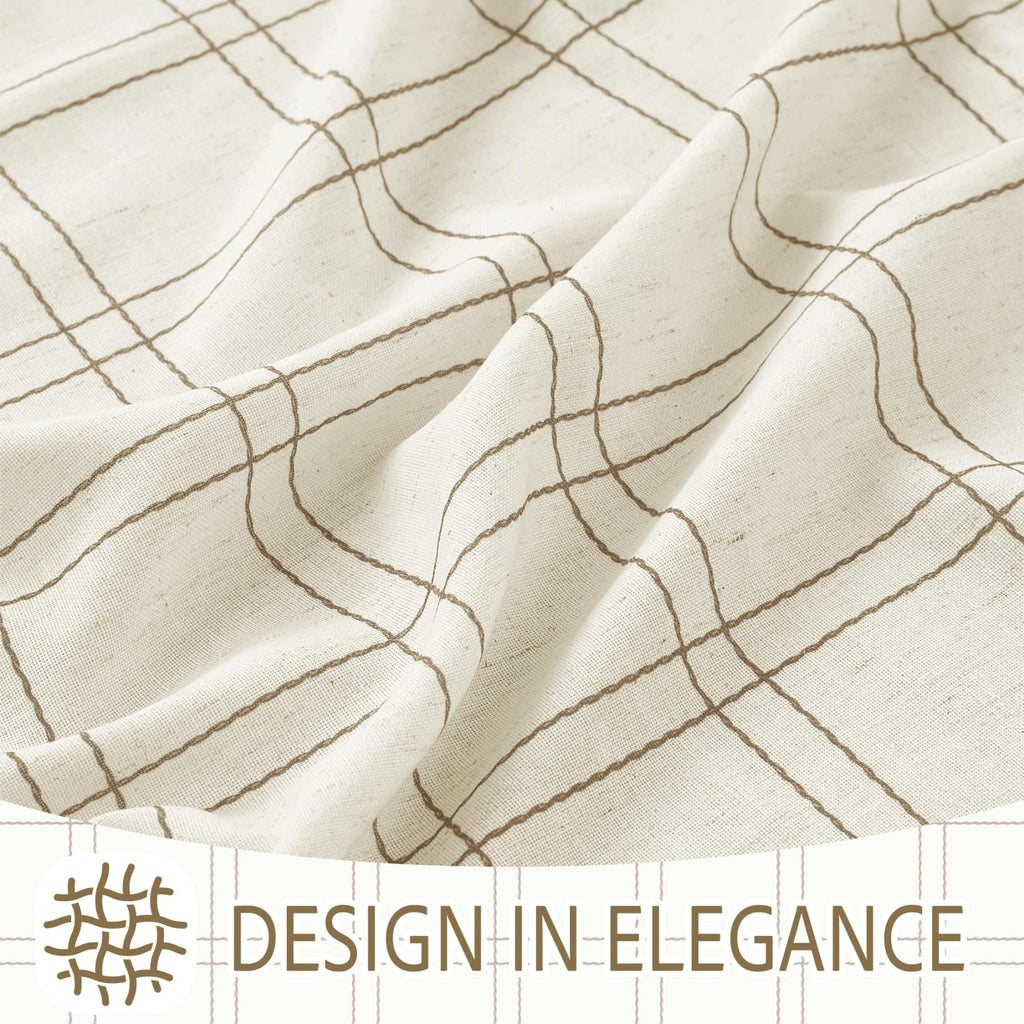 Rideaux à Carreaux Rustiques PONY DANCE pour Salon en Mélange de Lin, Style Champêtre Vintage, 2 Panneaux, 132 x 220 cm, Beige Clair